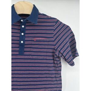 Criquet Polo Shirt Red White Blue Striped Pocket Mens Medium Cotton